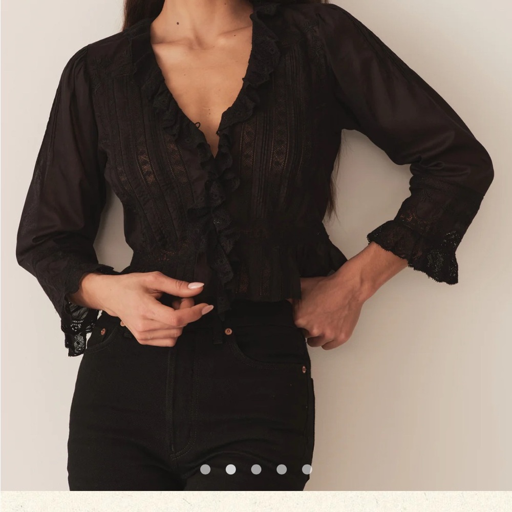 Doen ELDORIS TOP Elegant Black Lace Blouse